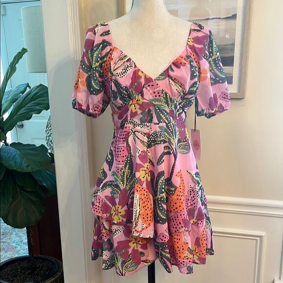Crystal Sky Floral V-Neck Mini Dress - Picture 1 of 9
